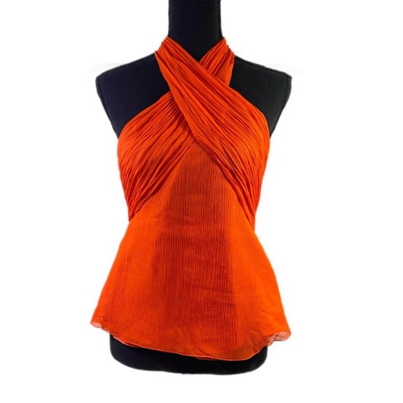 Tops - Orange Silk Halter Tank Top